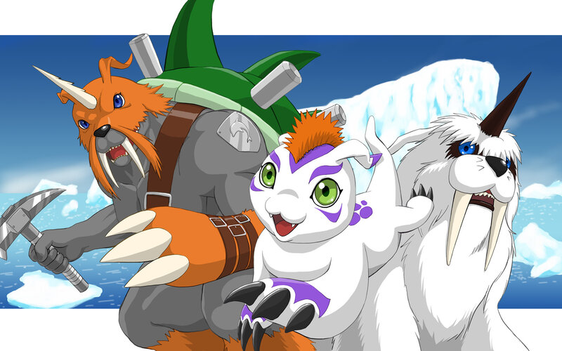 Digimon characters in icy landscape