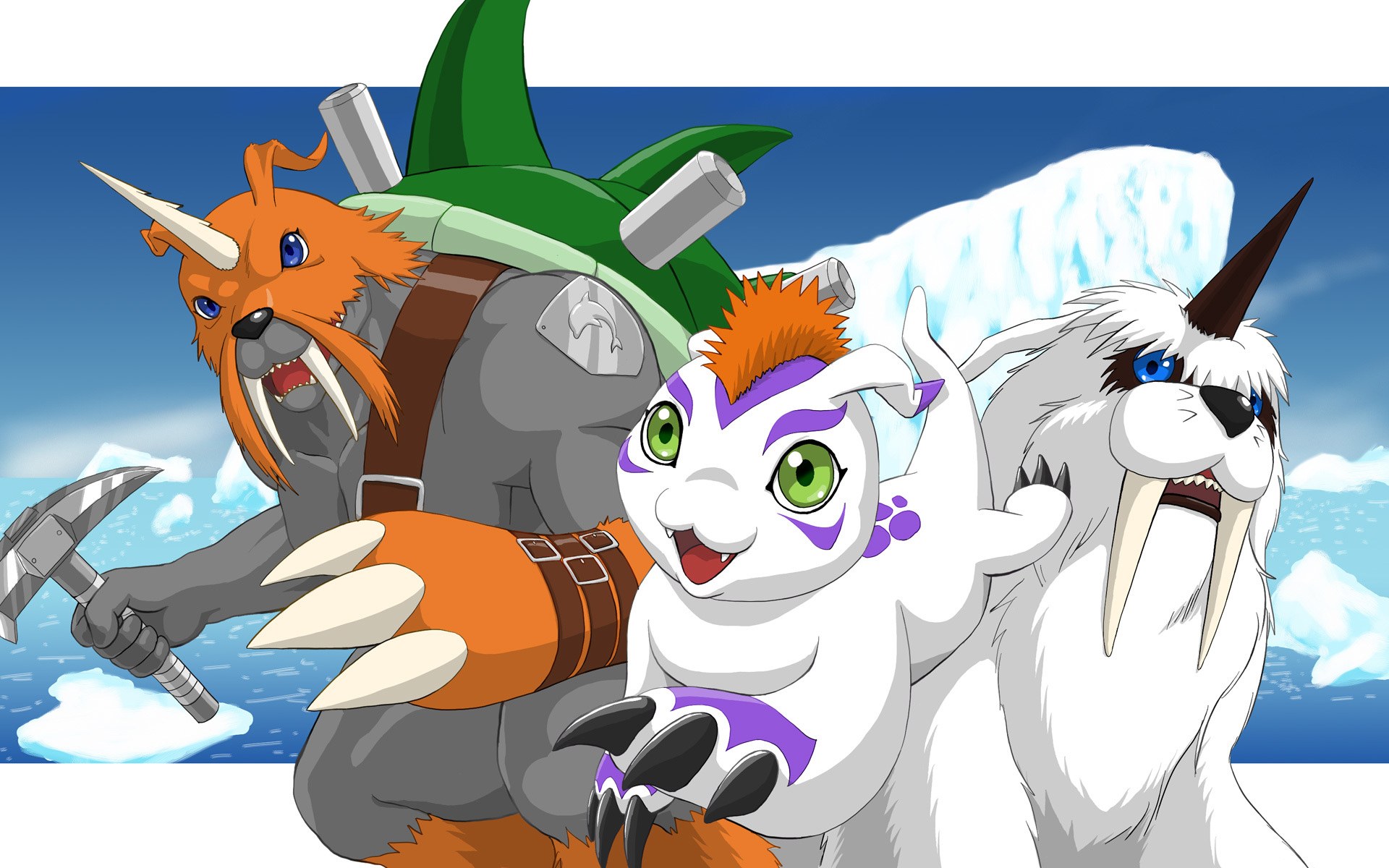 Digimon characters in icy landscape