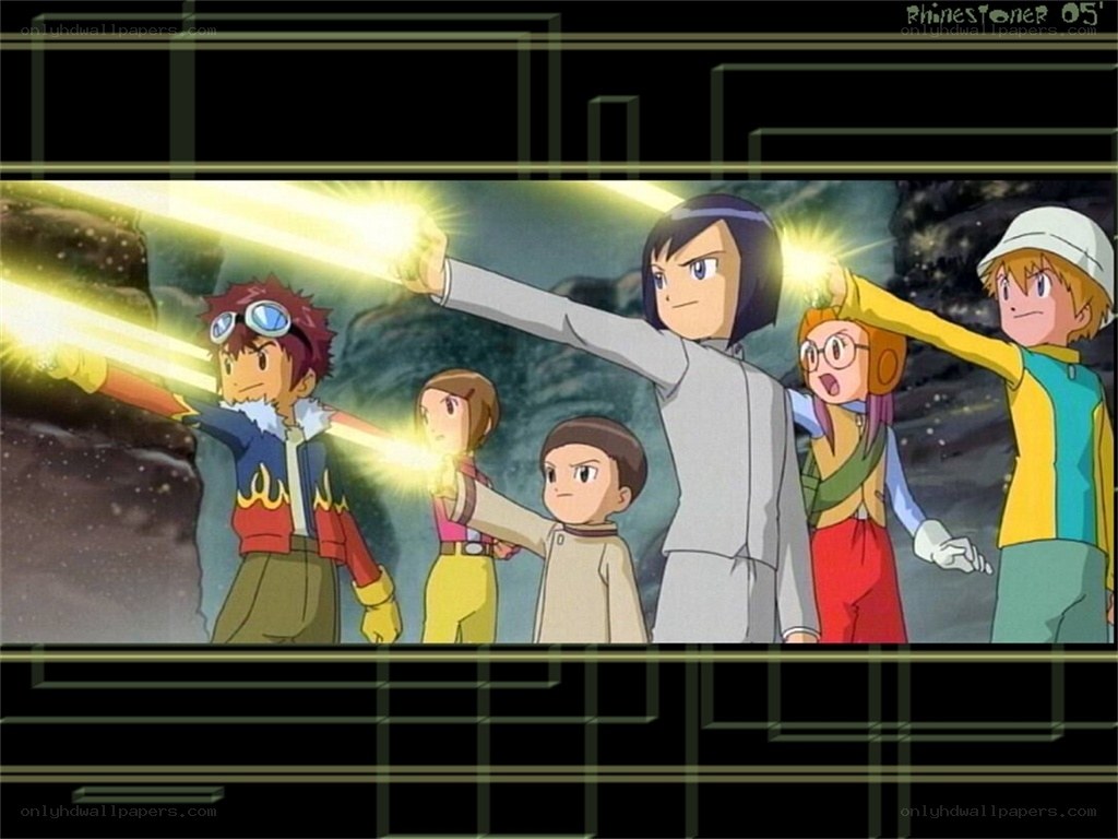 Digimon characters with light beams