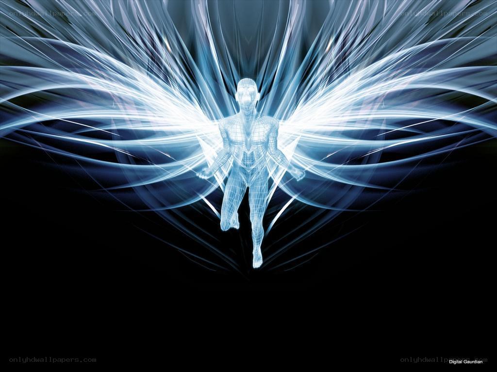 digital angel with glowing wings