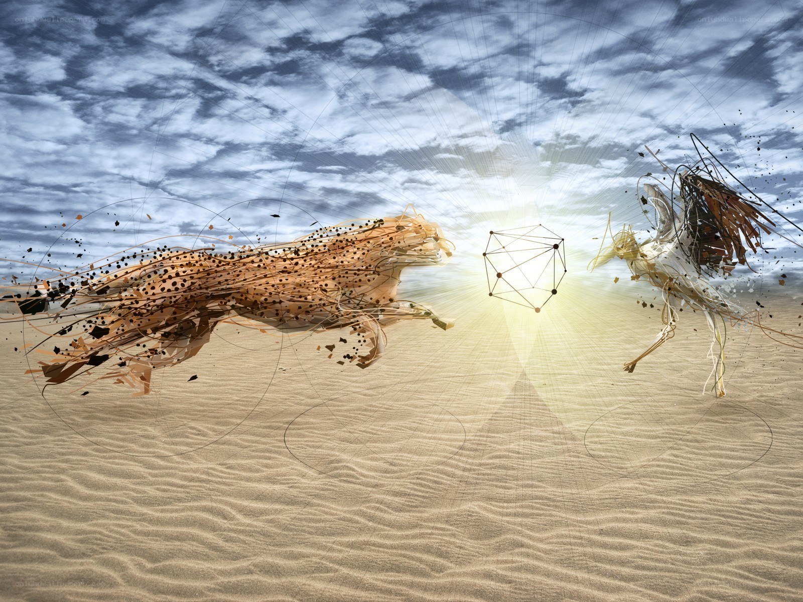Digital animals in desert