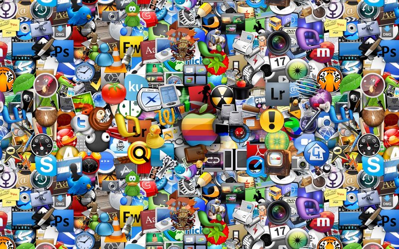 Digital App Icons Collage — Blue, Busy, Illustration
