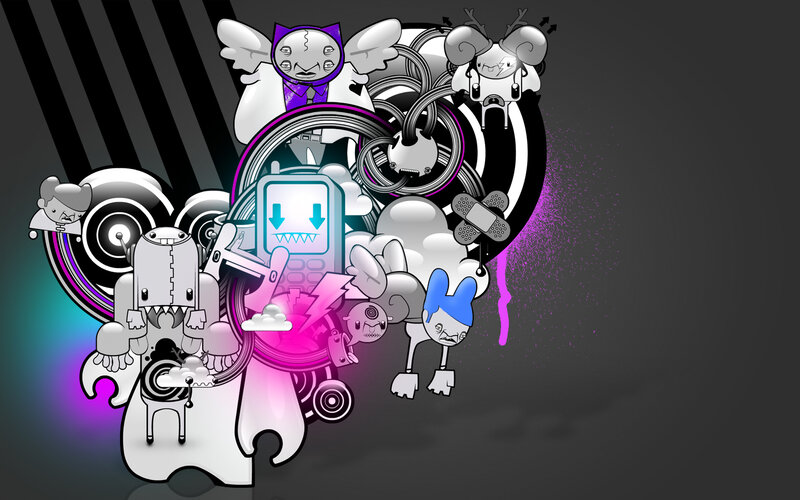 digital art collage with characters