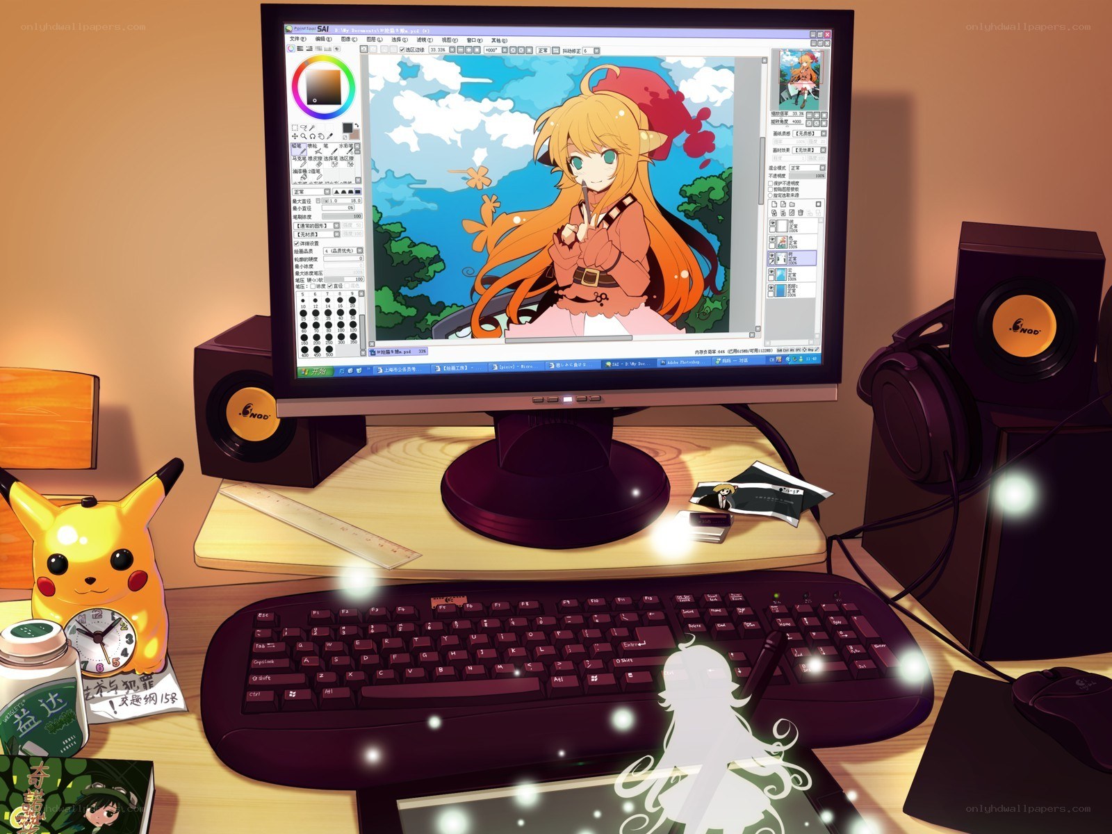Digital art creation at desk