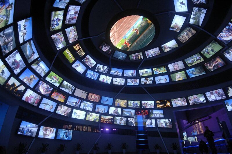 digital art gallery with screens