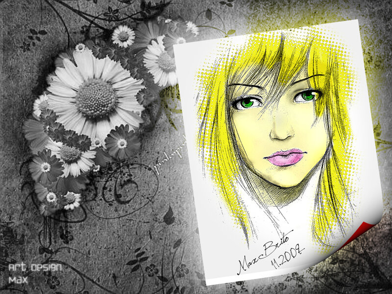 digital art of a girl with green eyes