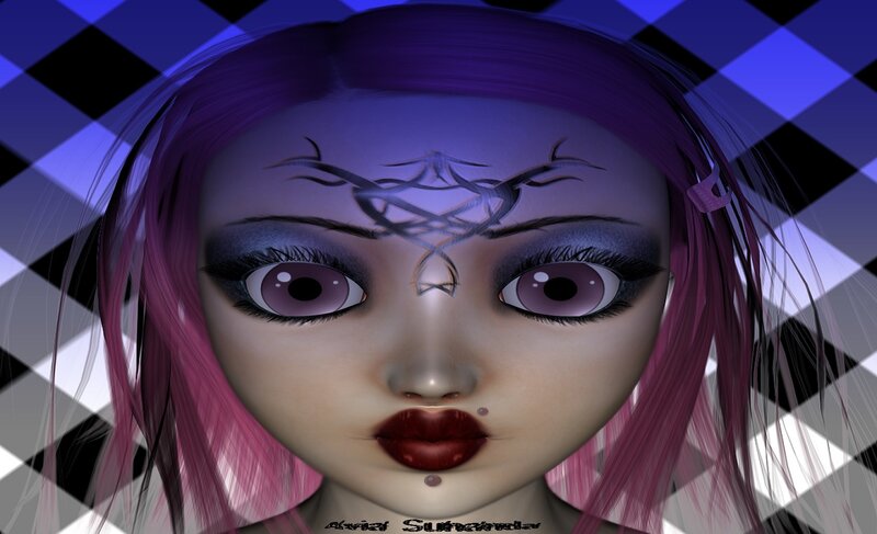 digital art of a girl with purple hair