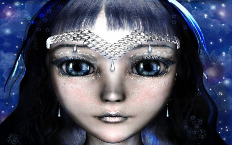 digital art of a girl with starry eyes