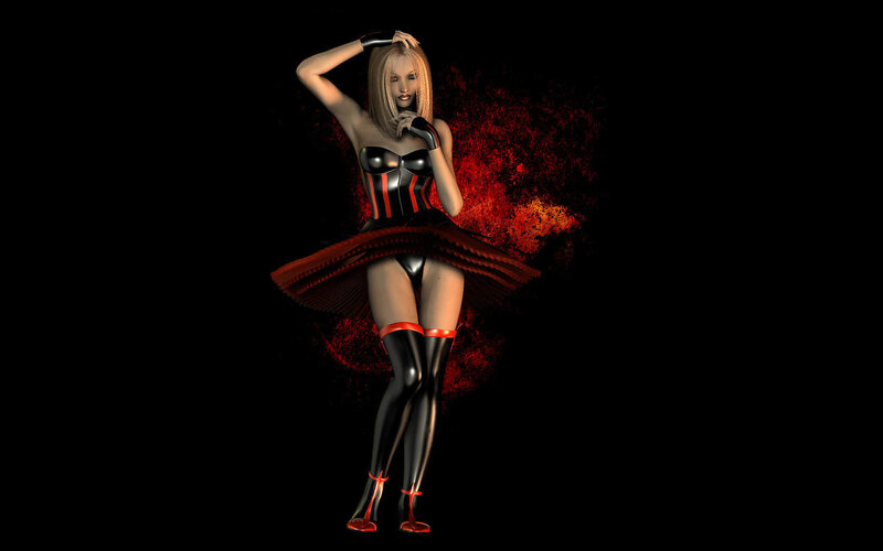 digital art of a woman in black and red