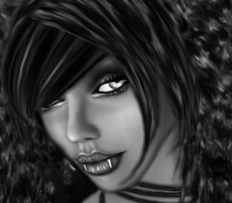 digital art of a woman with fangs