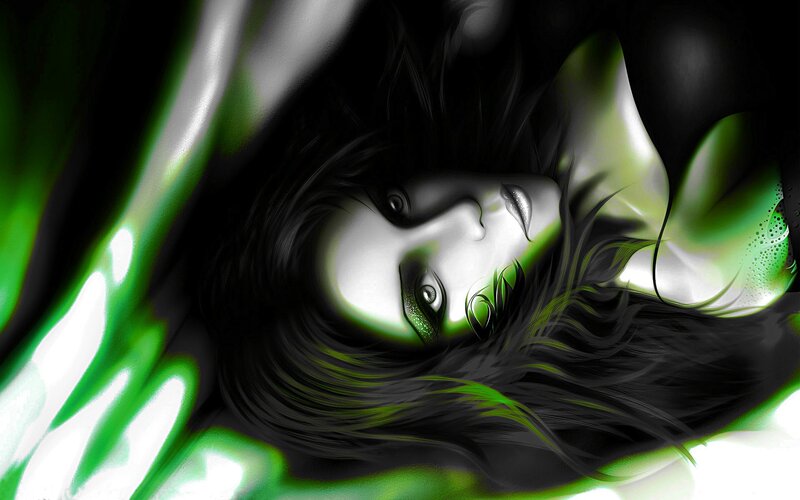 digital art of a woman with green light
