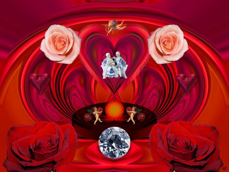 Digital Art of Roses and Hearts