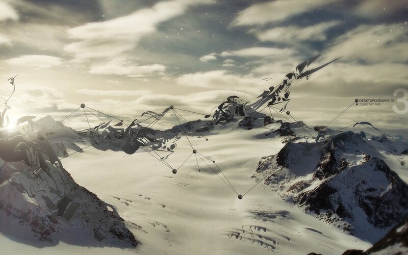 Digital art of snowy mountains