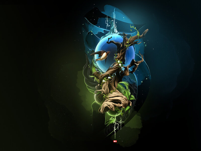 digital art of tree and bird