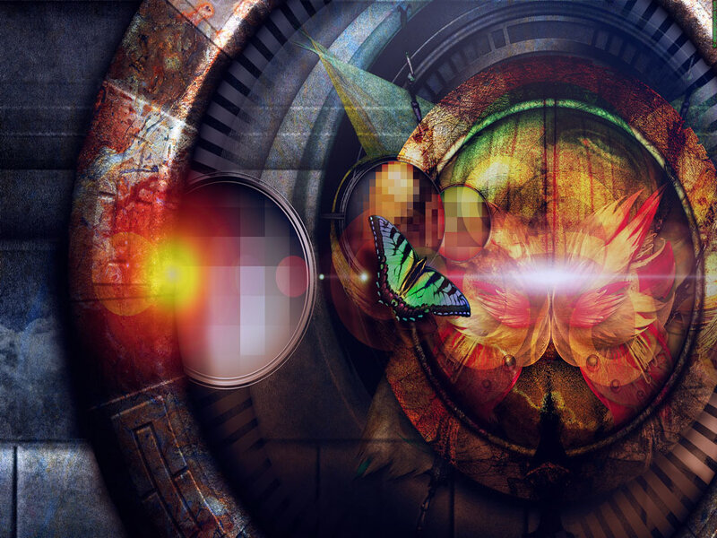 digital art with butterfly and gears