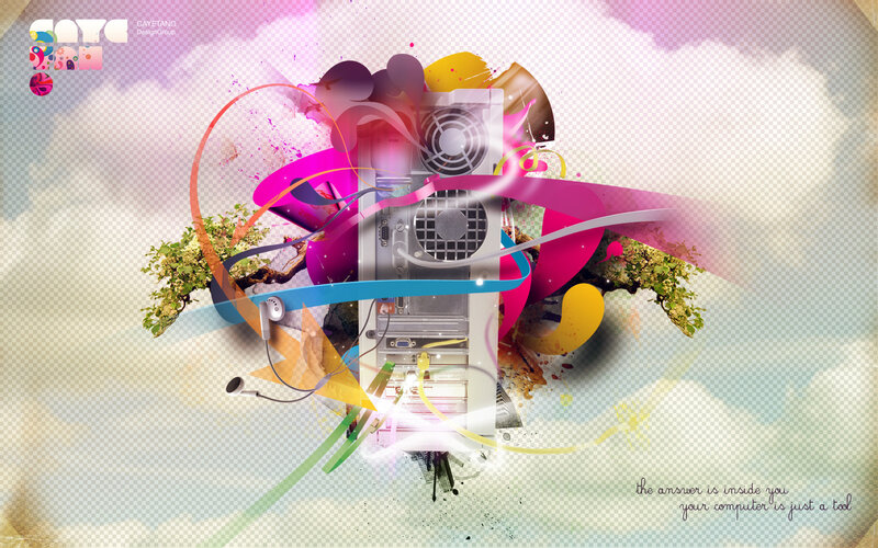 digital art with computer and nature