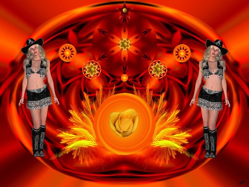 Digital art with cowgirls
