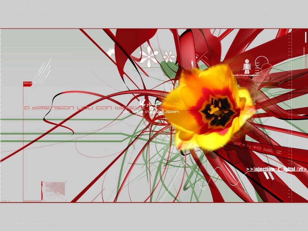 Digital art with flower and lines