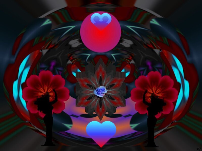 digital art with flowers and hearts