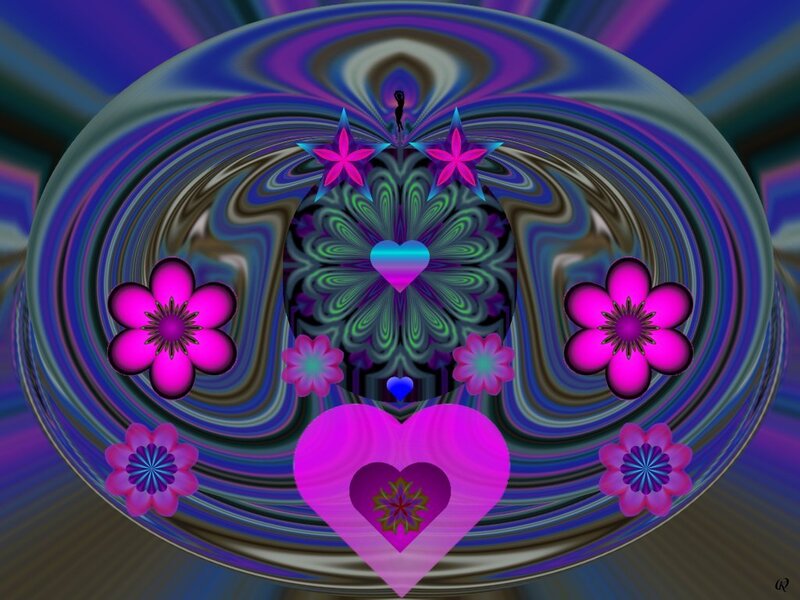 Digital Art with Flowers — Purple