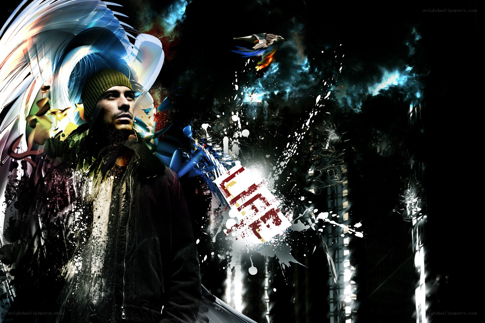 digital art with man and bird