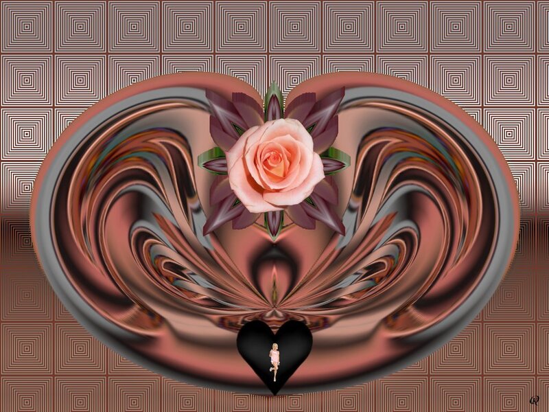 Digital art with rose and heart