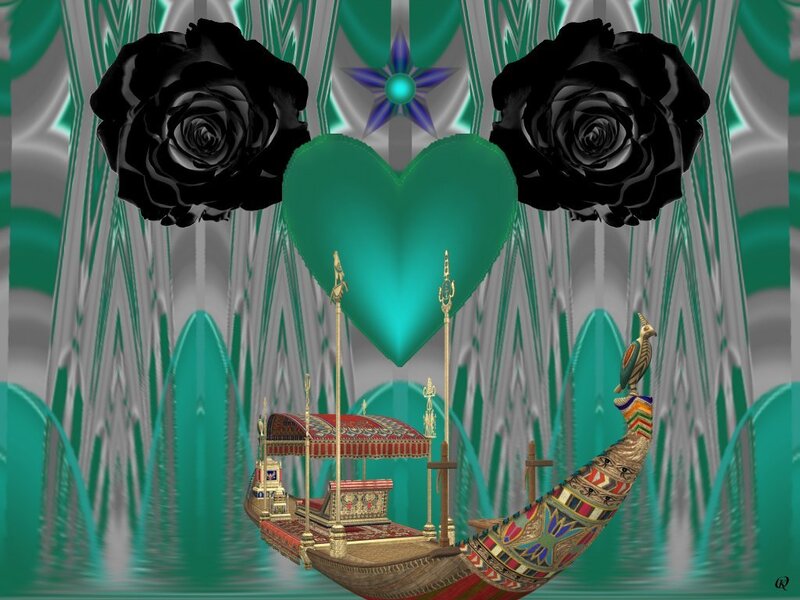 Digital art with roses and boat