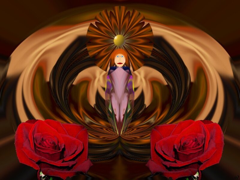 digital art with roses and figure