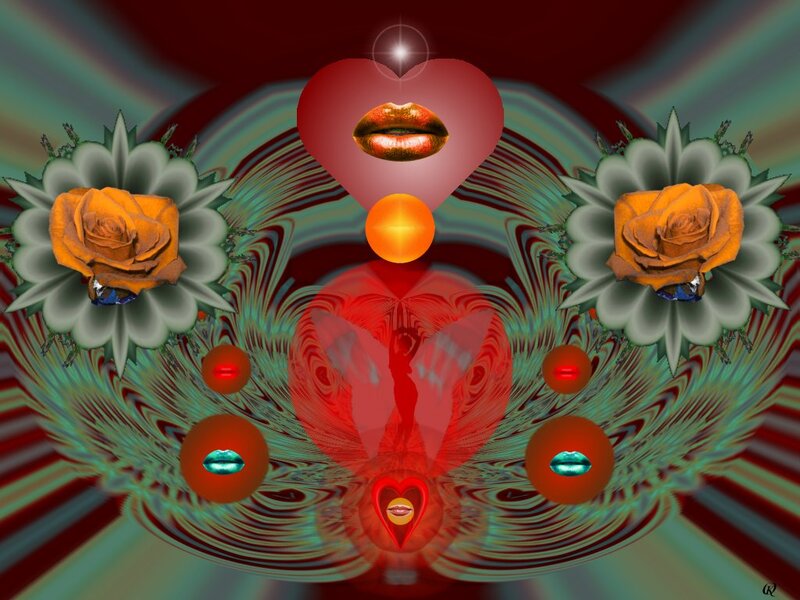 Digital Art with Roses and Lips