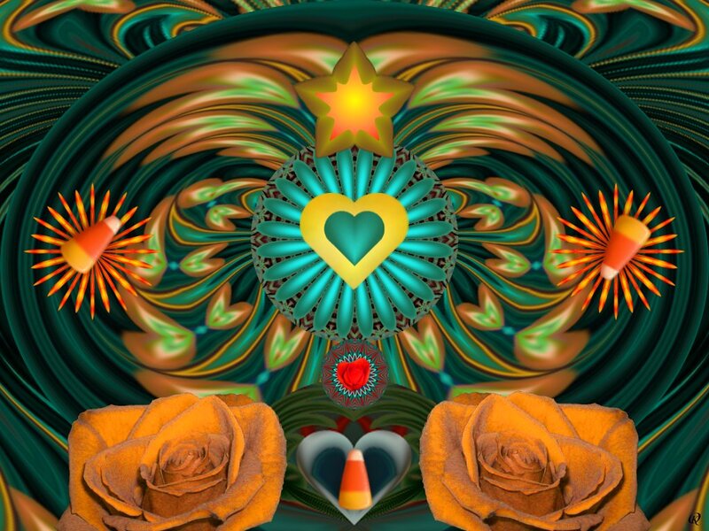 Digital Art with Roses — Green, Psychedelic