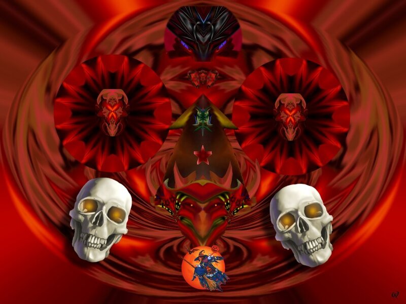 digital art with skulls and fractals