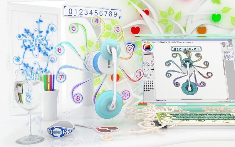 Digital art workspace with design software