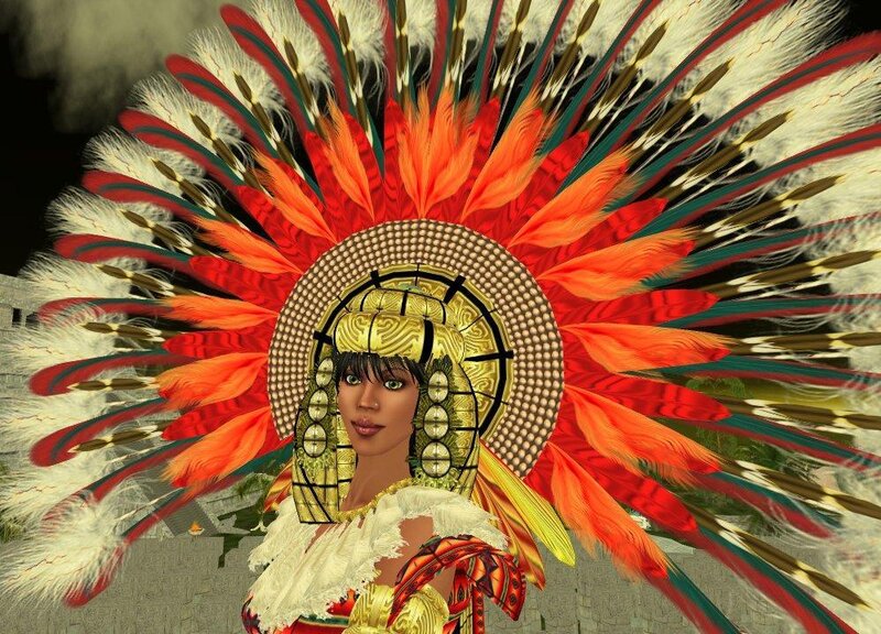 digital avatar in feathered headdress