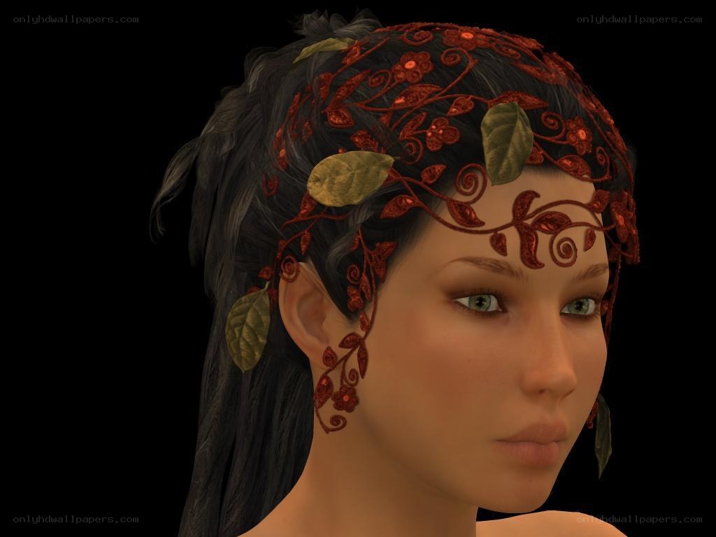digital avatar with floral headpiece
