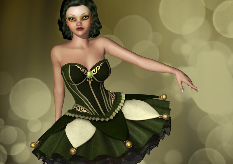digital ballerina in green costume