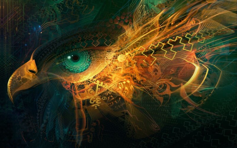 digital bird with glowing eye