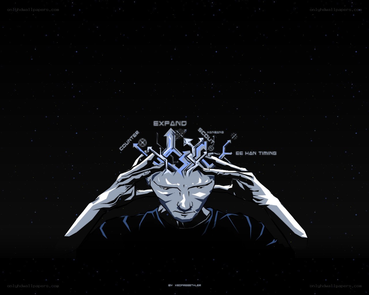 digital character with cybernetic head