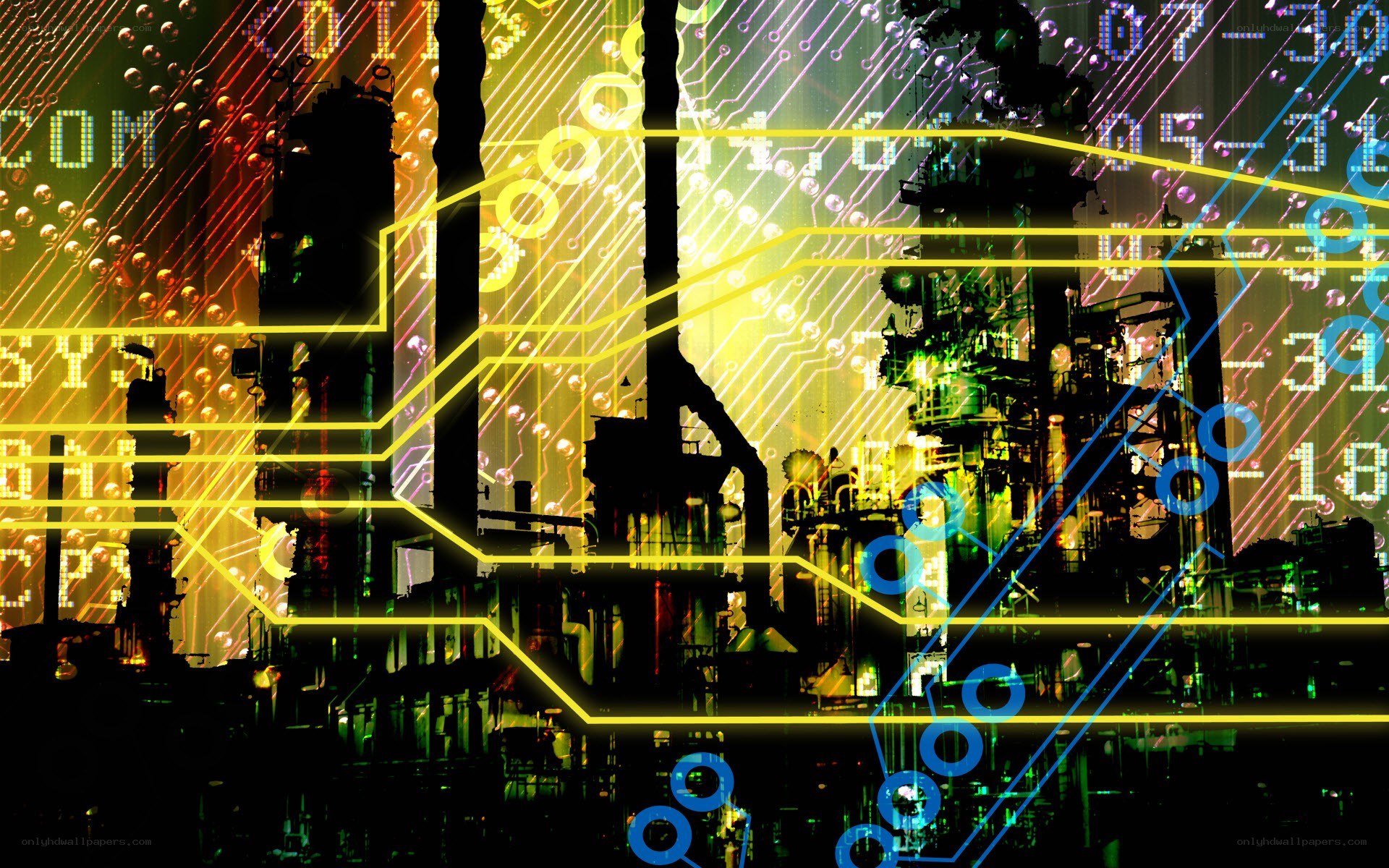 digital circuit overlay on factory