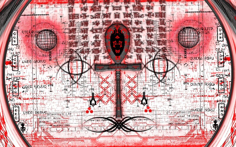 digital circuit with ankh symbol