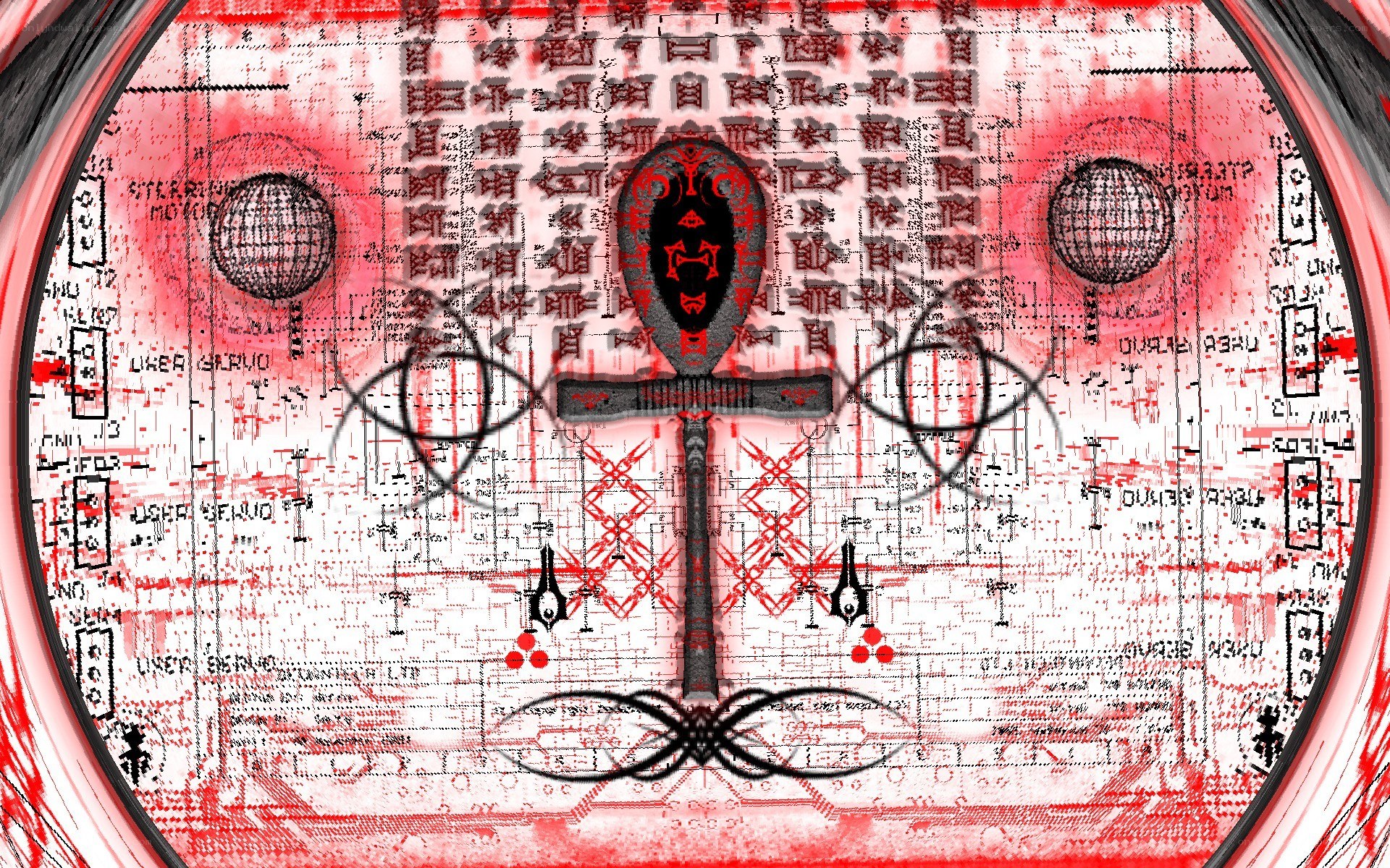 digital circuit with ankh symbol