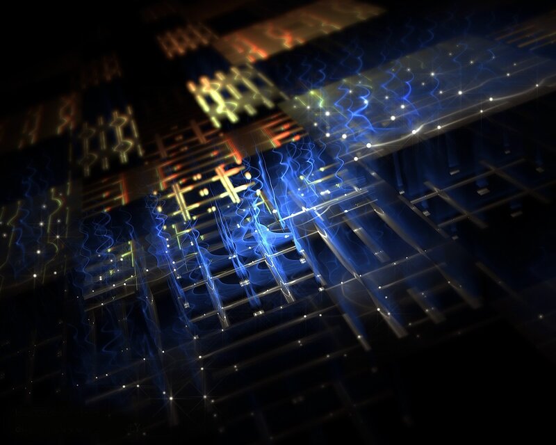 Digital circuit with glowing data streams