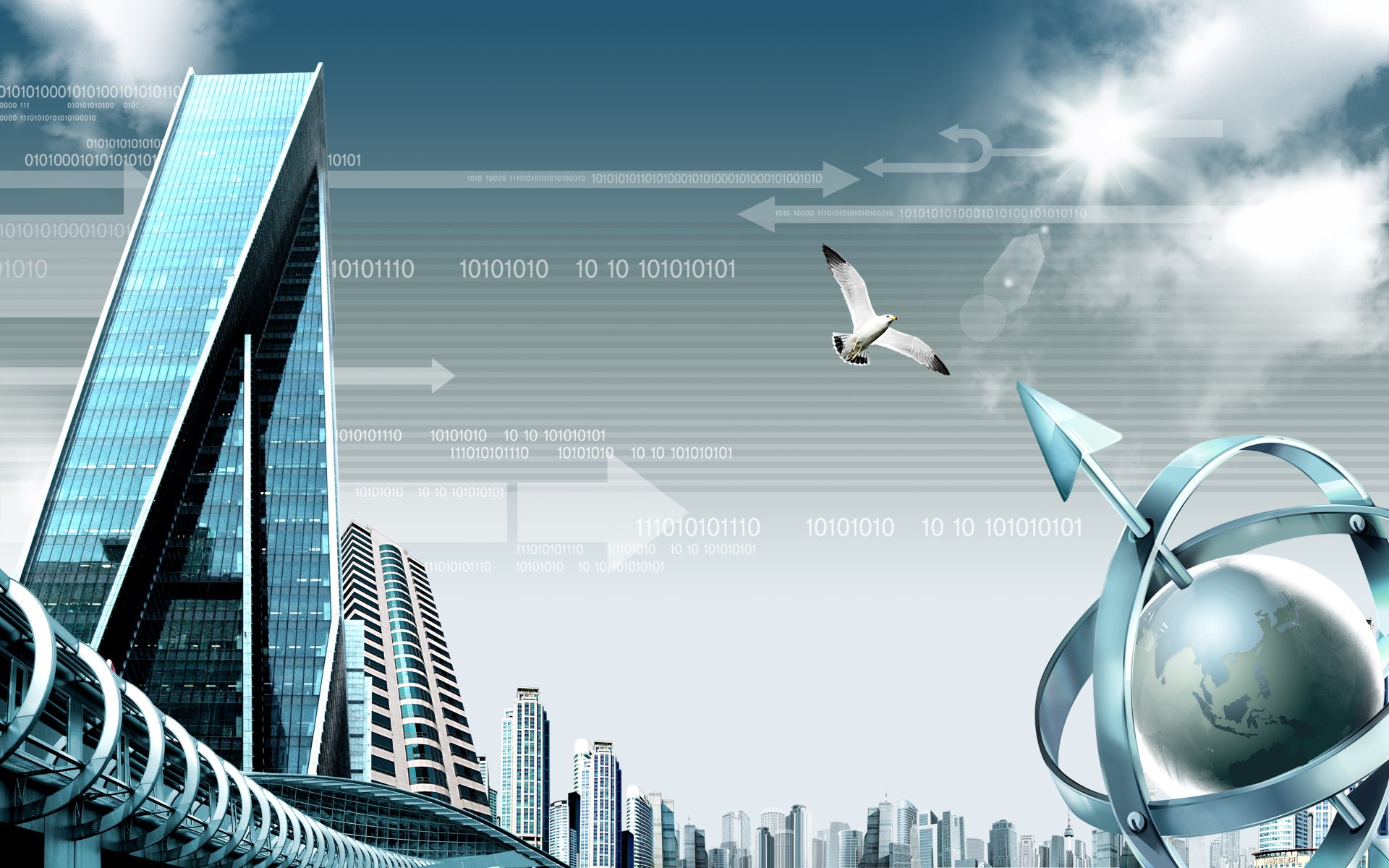 digital city with binary code