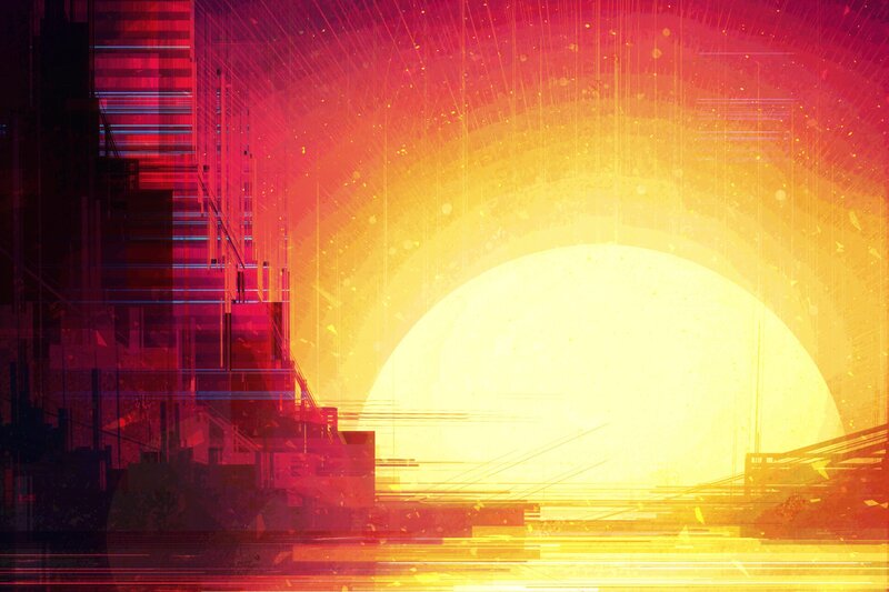 Digital Cityscape at Sunset