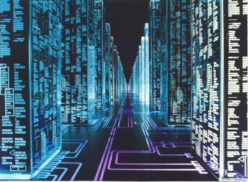 digital cityscape with code