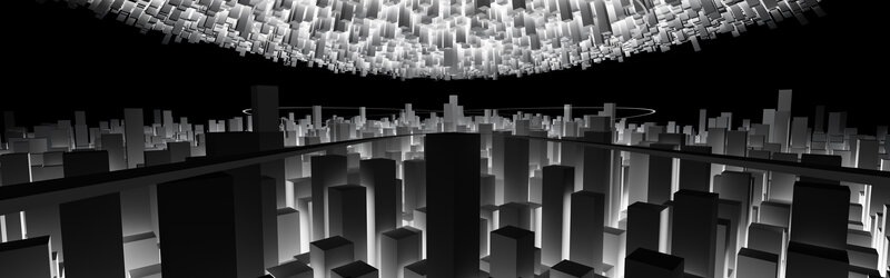 digital cityscape with glowing ceiling