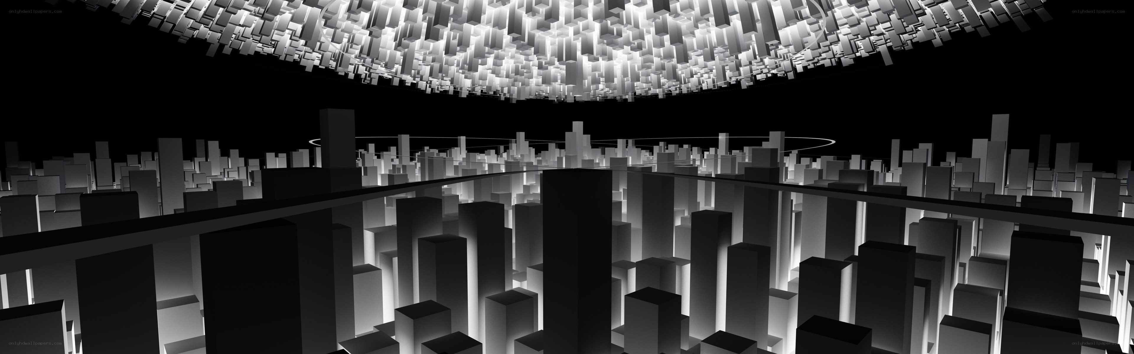 digital cityscape with glowing ceiling
