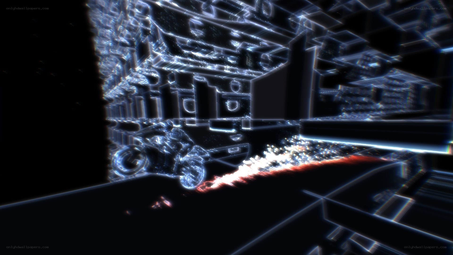 digital cityscape with motorcycle
