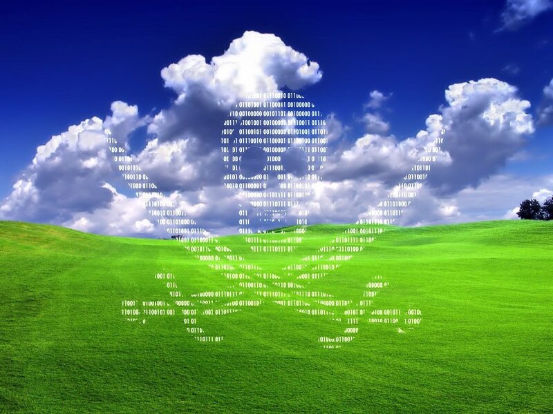 Digital cloud over green hills