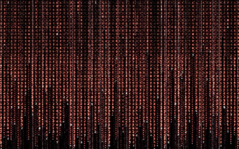 Digital Code Rain — Black, Dramatic, Digital Art, Matrix, Red