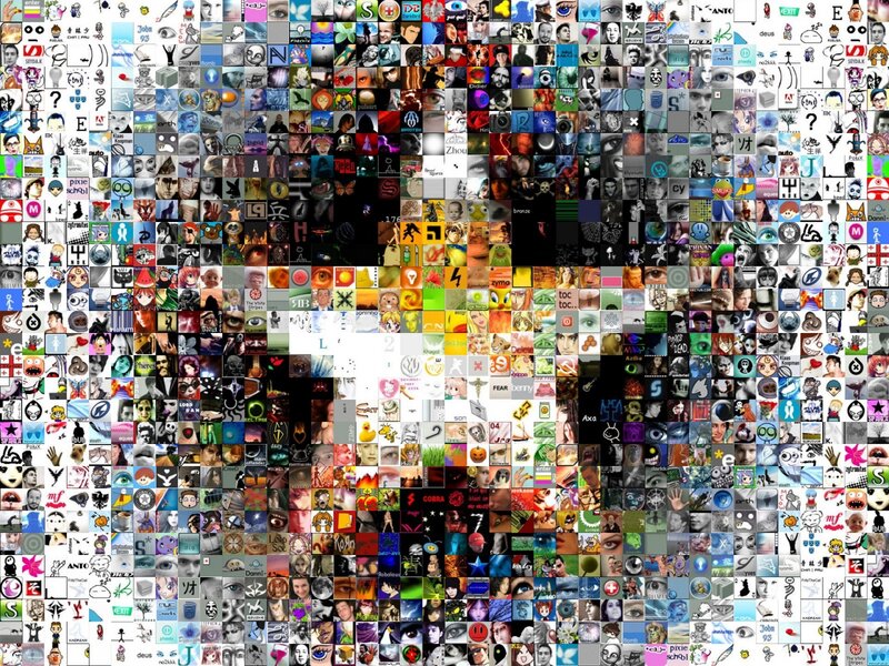 Digital collage of internet icons and memes